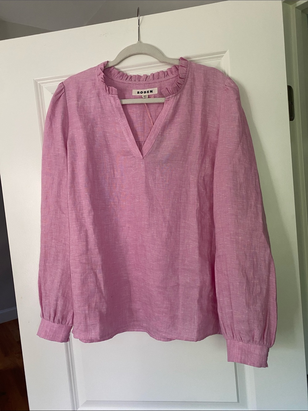 Boden Grace pink linen top, size 14